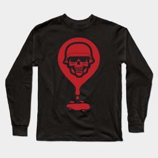 Skull With Helmet and Dripping Blood Long Sleeve T-Shirt